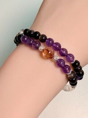 Amethyst & Silver Sheen Obsidian 6mm Stackable Bracelet